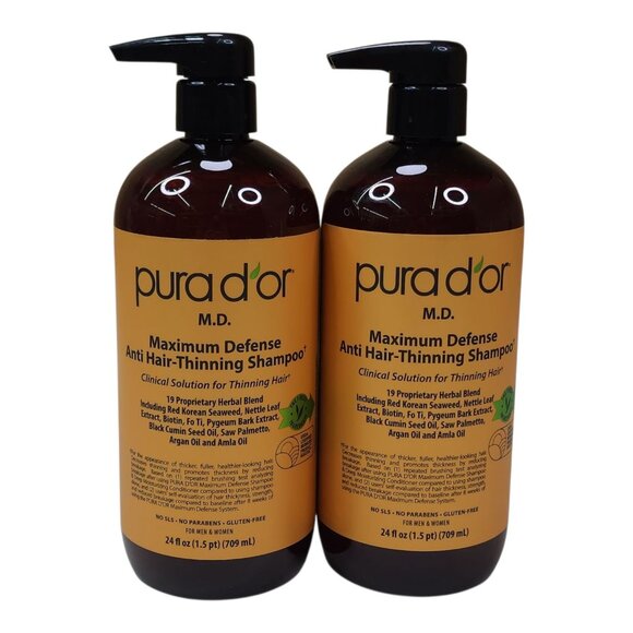 PURA DOR Dor 2pk MD Maximum Defense Anti-Hair Thinning Biotin Shampoo Jumbo 24oz - Picture 10 of 10